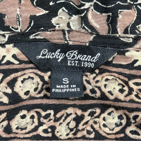 Lucky Brand Black multi notch V-neck  Peasant blouse Sz S Fall Boho chic - Picture 4 of 8